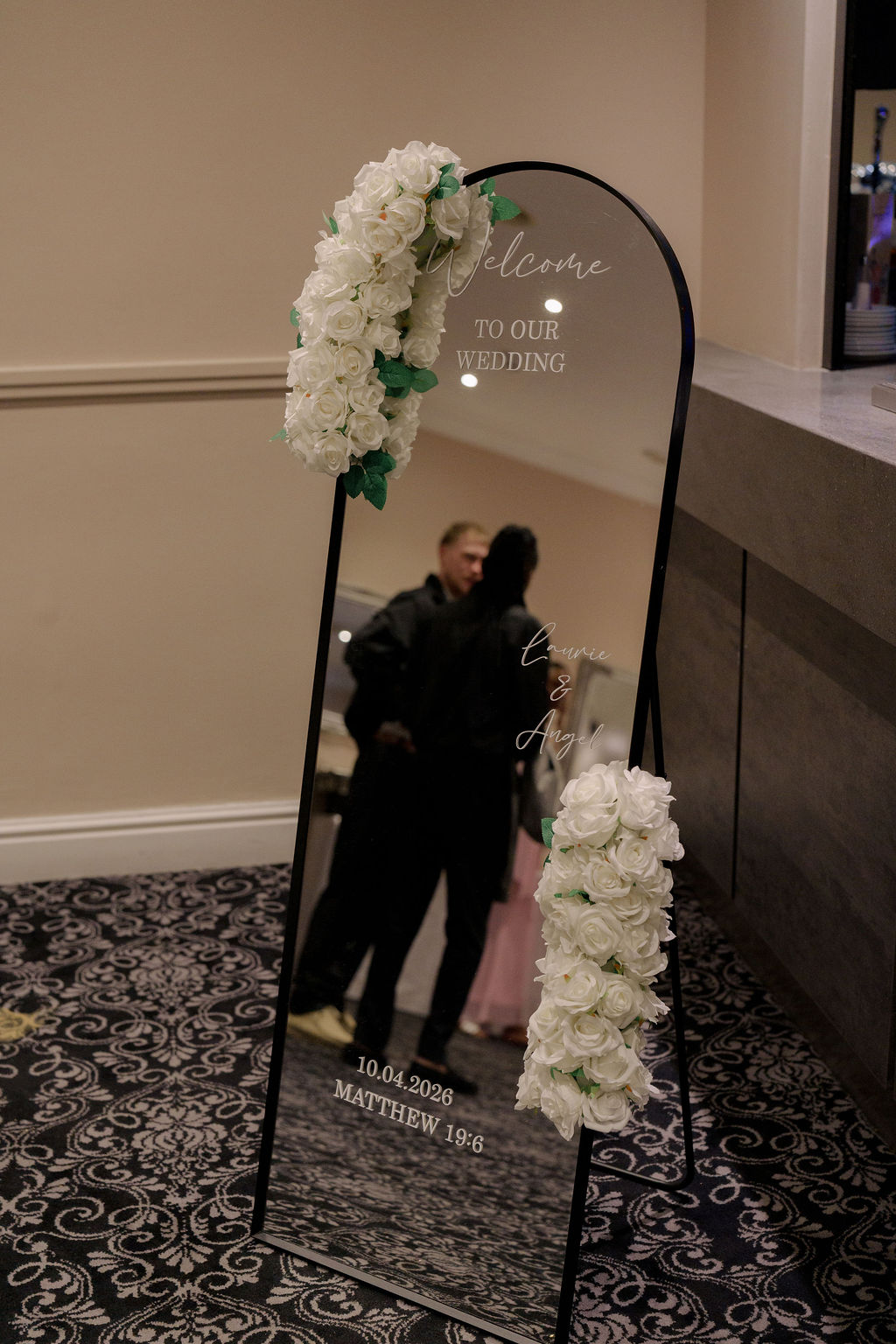 Floral wedding mirror welcome sign
